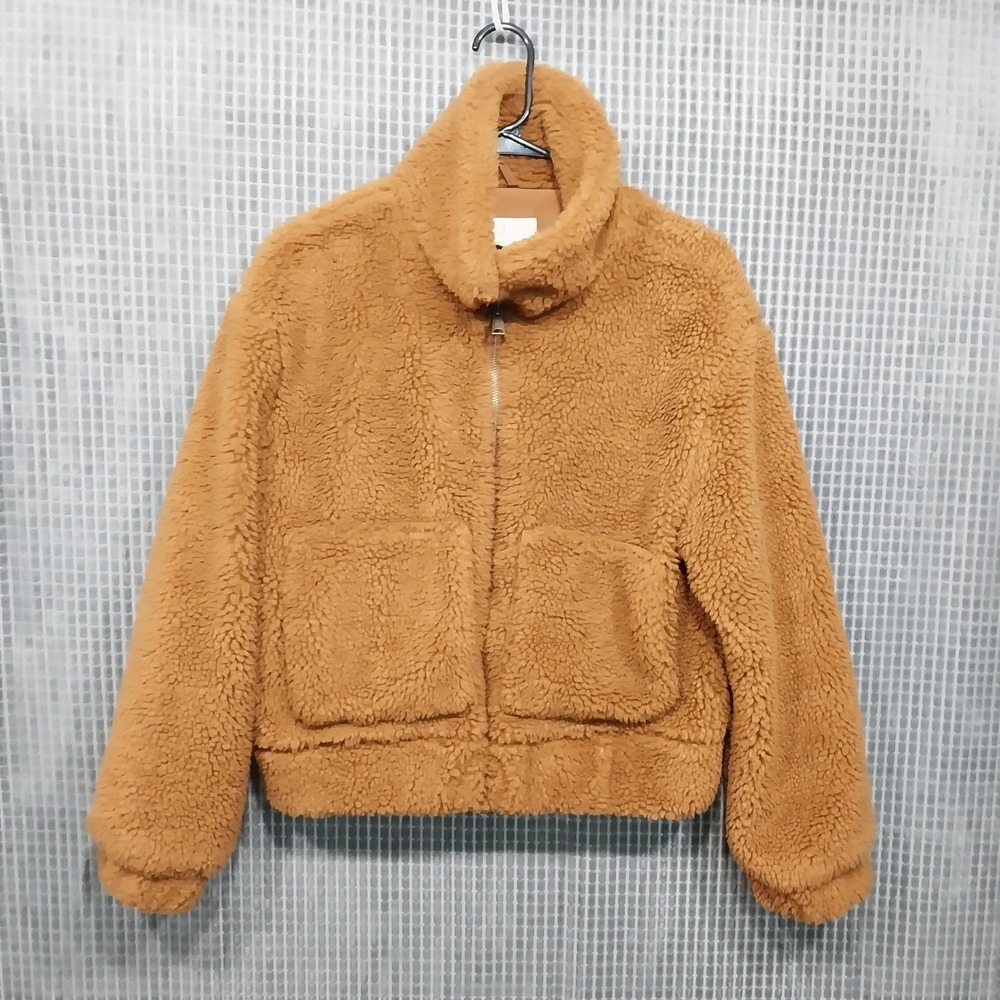 Thread & Supply Womens Sherpa‎ Fleece Jacket Full Zip Cropped Small Copper